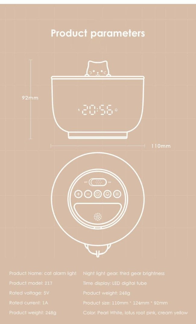 Teacup Cat LED Light Clock