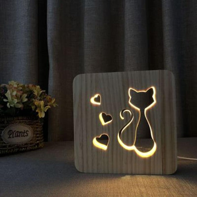 Lovely Cat Wooden Lamp