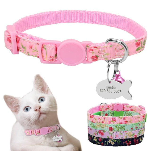 Floral Personalized Name Tag Cat Collar