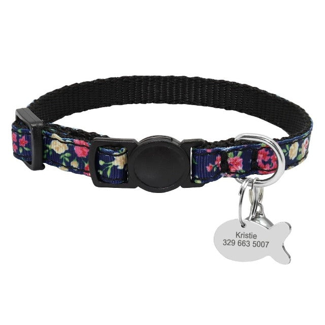 Floral Personalized Name Tag Cat Collar