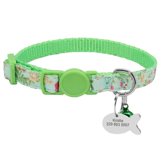Floral Personalized Name Tag Cat Collar
