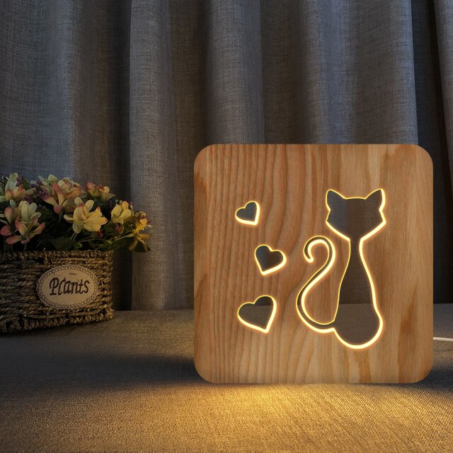 Lovely Cat Wooden Lamp