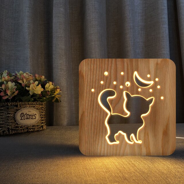 Lovely Cat Wooden Lamp