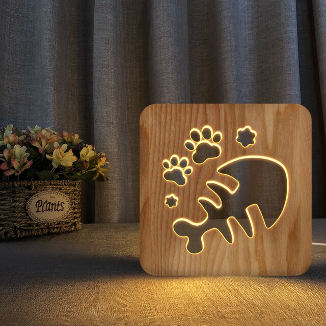 Lovely Cat Wooden Lamp