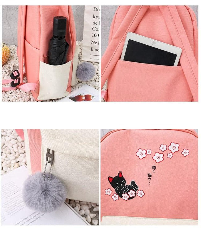 Sakura Cat Backpack Set