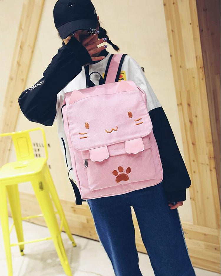 Cute Cat Canvas Backpack