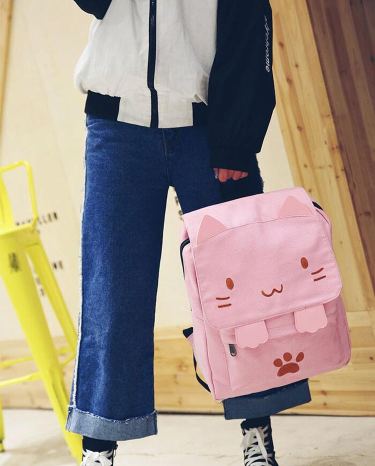 Cute Cat Canvas Backpack - The Cultured Cat