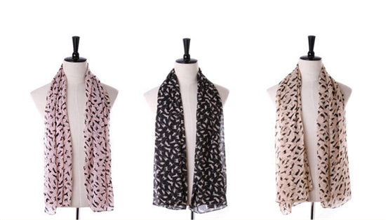 Stylish Cat-Printed Chiffon Scarf