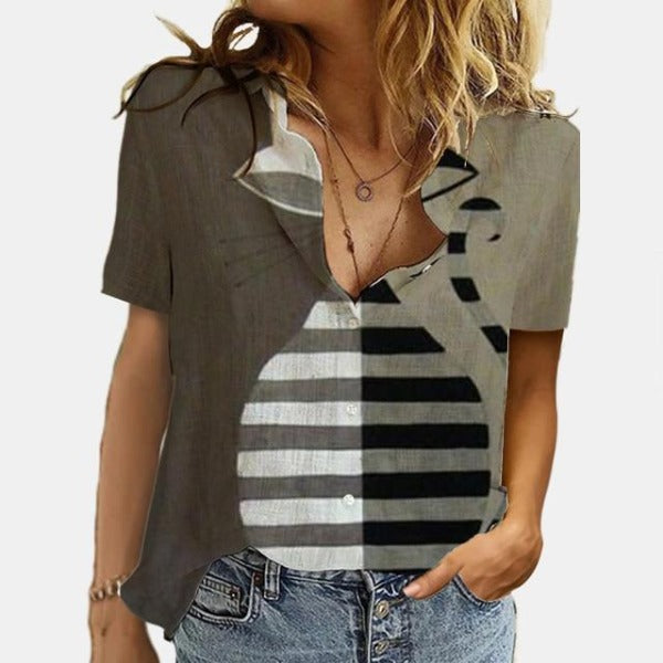 Stylish Contrast Cat Blouse