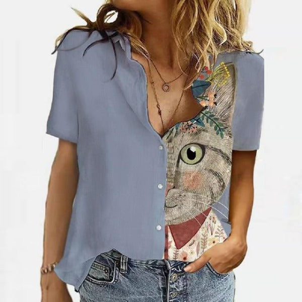 Vintage Printed Cat Blouse