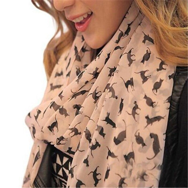 Stylish Cat-Printed Chiffon Scarf