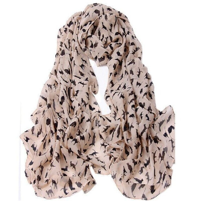 Stylish Cat-Printed Chiffon Scarf