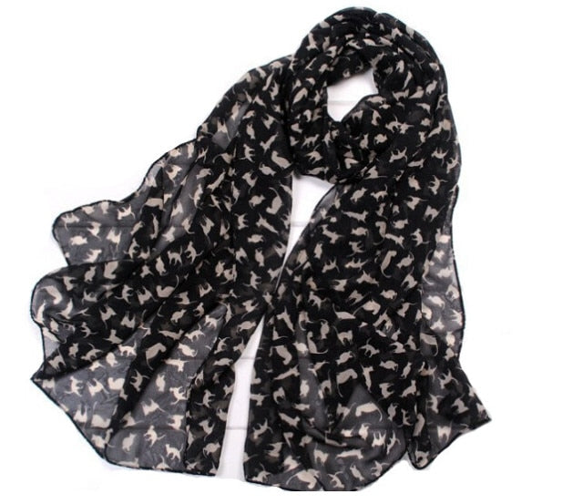 Stylish Cat-Printed Chiffon Scarf