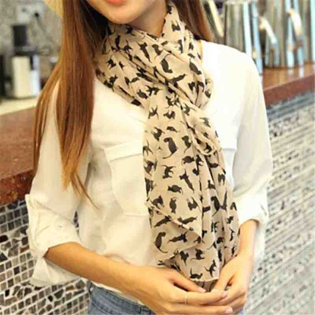 Stylish Cat-Printed Chiffon Scarf
