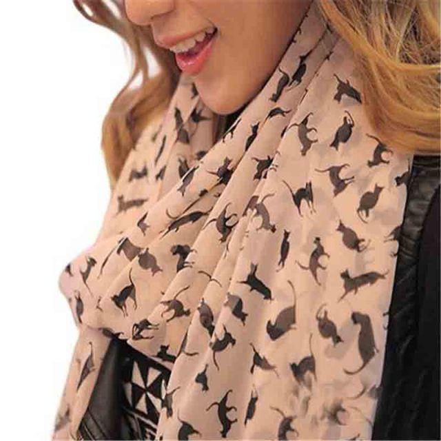 Stylish Cat-Printed Chiffon Scarf