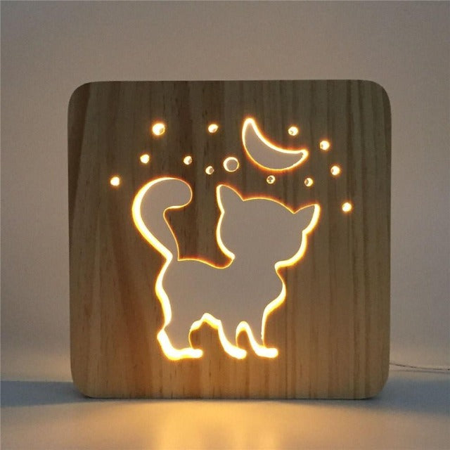 Lovely Cat Wooden Lamp